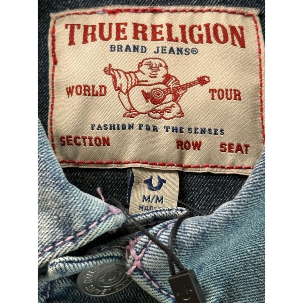 True Religion Jesse SN Crop Trucker Denim Jacket Pear Wash Medium NWT - Picture 6 of 8